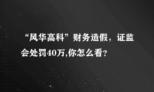 “风华高科”财务造假，证监会处罚40万,你怎么看？