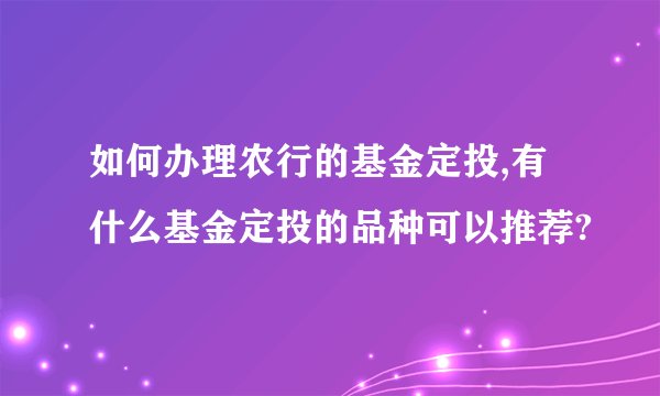 如何办理农行的基金定投,有什么基金定投的品种可以推荐?