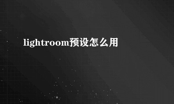 lightroom预设怎么用
