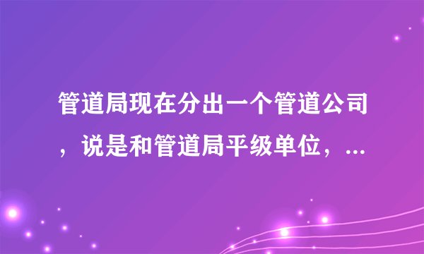 管道局现在分出一个管道公司，说是和管道局平级单位，待遇怎么样？