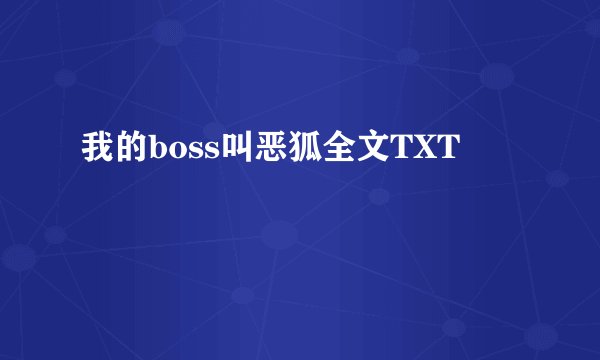 我的boss叫恶狐全文TXT