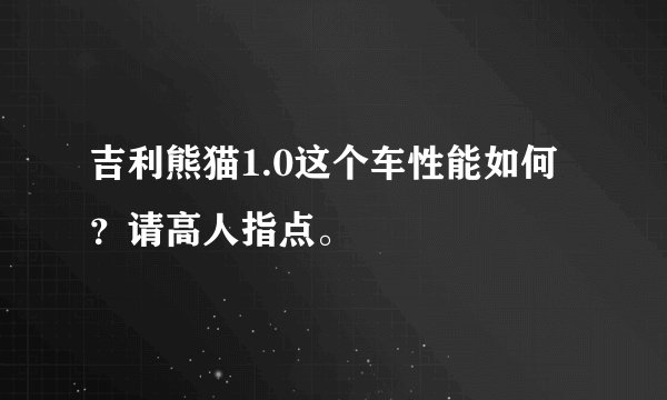 吉利熊猫1.0这个车性能如何?请高人指点。