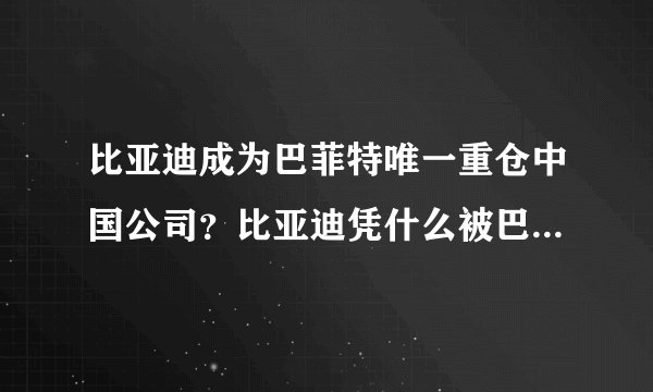 比亚迪成为巴菲特唯一重仓中国公司？比亚迪凭什么被巴菲特看好？