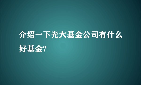 介绍一下光大基金公司有什么好基金?