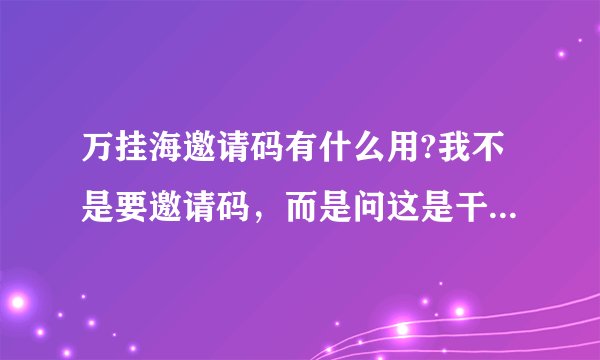 万挂海邀请码有什么用?我不是要邀请码，而是问这是干什么用的？？？？？