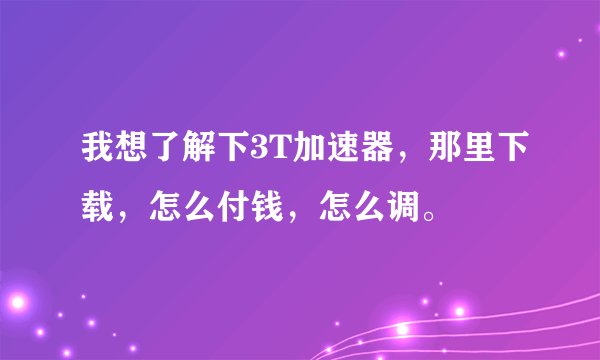 我想了解下3T加速器，那里下载，怎么付钱，怎么调。