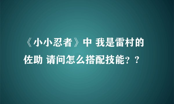 《小小忍者》中 我是雷村的佐助 请问怎么搭配技能？?