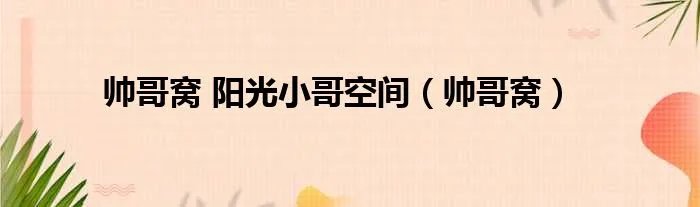 帅哥窝 阳光小哥空间（帅哥窝）