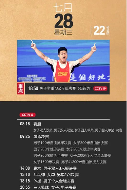 2021东京奥运会7月28日比赛详细赛程