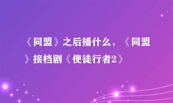 《同盟》之后播什么,《同盟》接档剧《使徒行者2》