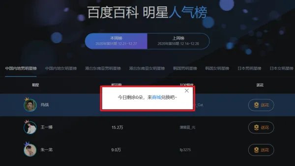 百度百科明星人气榜送花