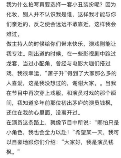 钱枫回应扮小丑是怎么说的？