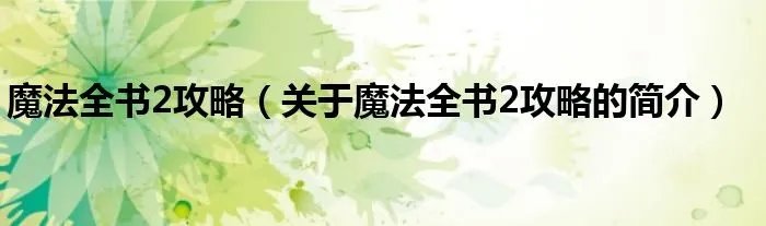 魔法全书2攻略（关于魔法全书2攻略的简介）