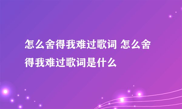 怎么舍得我难过歌词 怎么舍得我难过歌词是什么
