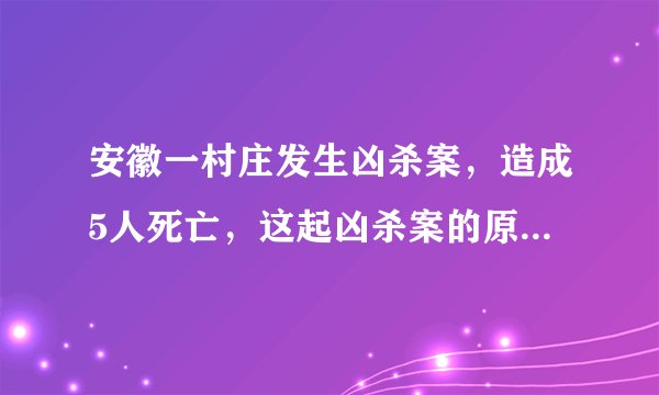 安徽一村庄发生凶杀案，造成5人死亡，这起凶杀案的原委是怎样的？