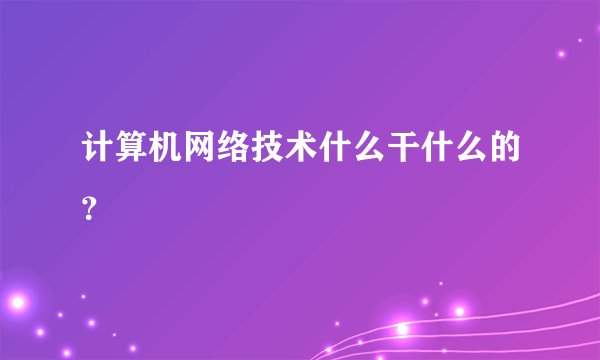 计算机网络技术什么干什么的？