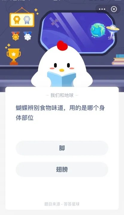 蝴蝶辨别食物味道，用的是哪个身体部位