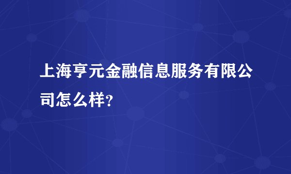 上海亨元金融信息服务有限公司怎么样？