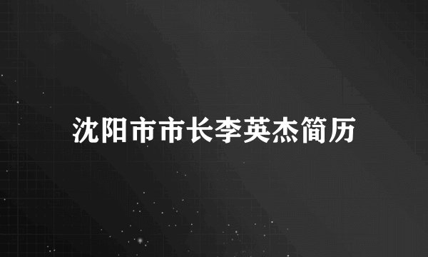 沈阳市市长李英杰简历