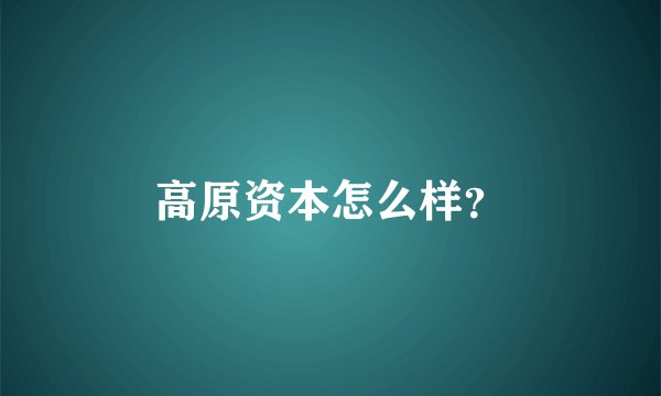 高原资本怎么样?