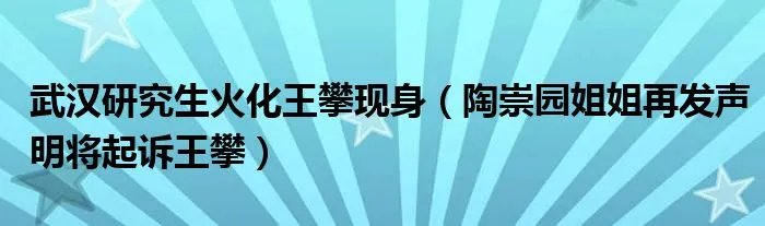 武汉研究生火化王攀现身（陶崇园姐姐再发声明将起诉王攀）
