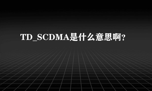 TD_SCDMA是什么意思啊？