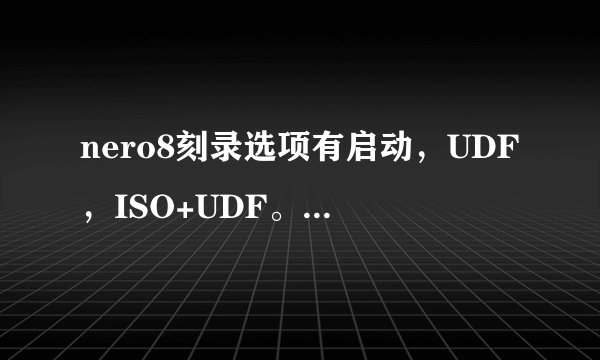 nero8刻录选项有启动，UDF，ISO+UDF。都代表什么意思啊，求！