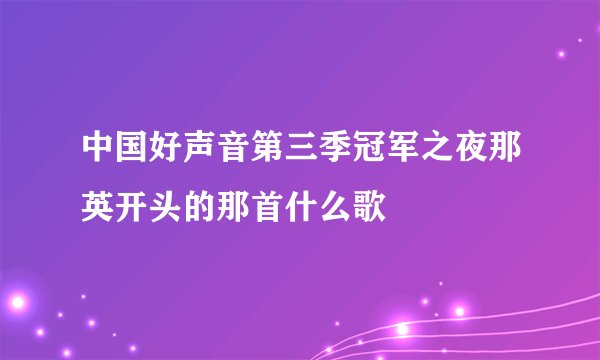 中国好声音第三季冠军之夜那英开头的那首什么歌