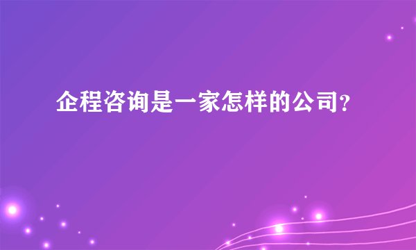 企程咨询是一家怎样的公司？