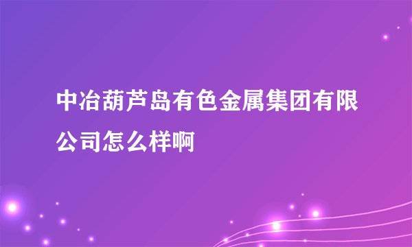 中冶葫芦岛有色金属集团有限公司怎么样啊