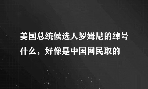 美国总统候选人罗姆尼的绰号什么，好像是中国网民取的