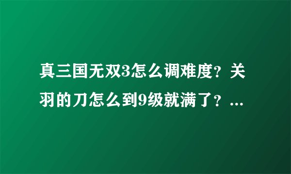 真三国无双3怎么调难度？关羽的刀怎么到9级就满了？升不了10级吗？