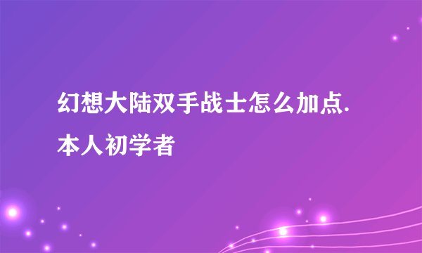 幻想大陆双手战士怎么加点.本人初学者