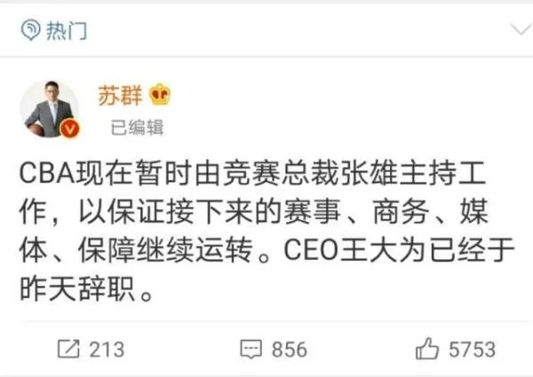 如何看待王大为辞去CBA公司CEO一职？