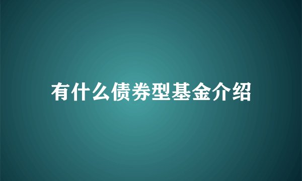 有什么债券型基金介绍