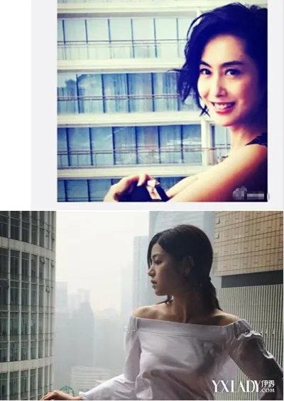 朱茵窗边露肩拍照自嘲很冷与画风不对