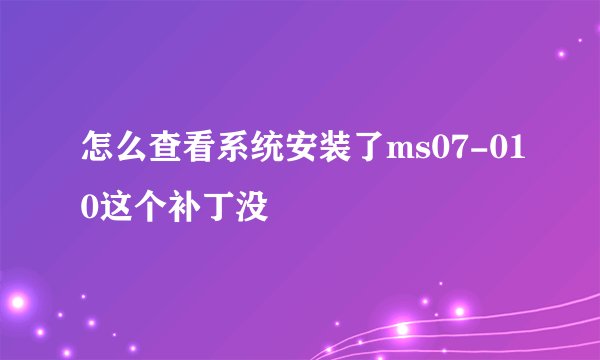 怎么查看系统安装了ms07-010这个补丁没