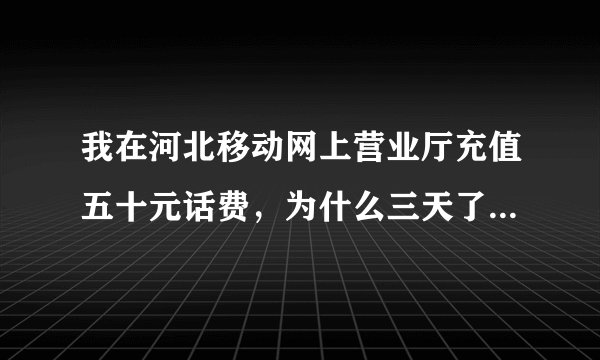 我在河北移动网上营业厅充值五十元话费，为什么三天了还没到账？？号码绝对没出错，怎么回事呢
