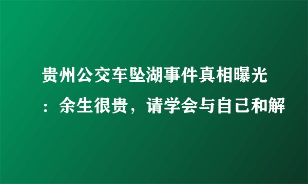 贵州公交车坠湖事件真相曝光：余生很贵，请学会与自己和解