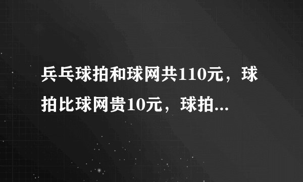 兵乓球拍和球网共110元，球拍比球网贵10元，球拍的价钱为______元，球网的价钱为______元.