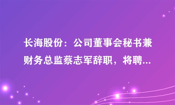 长海股份：公司董事会秘书兼财务总监蔡志军辞职，将聘任周熙旭为财务总监