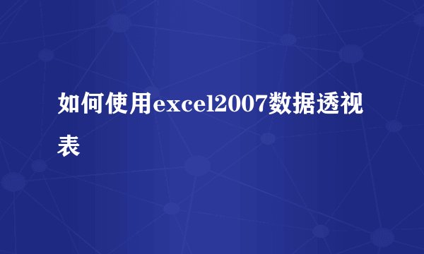 如何使用excel2007数据透视表