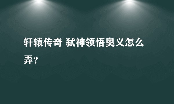 轩辕传奇 弑神领悟奥义怎么弄？