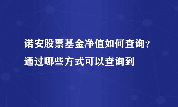诺安股票基金净值如何查询？通过哪些方式可以查询到