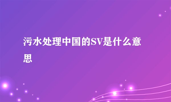 污水处理中国的SV是什么意思
