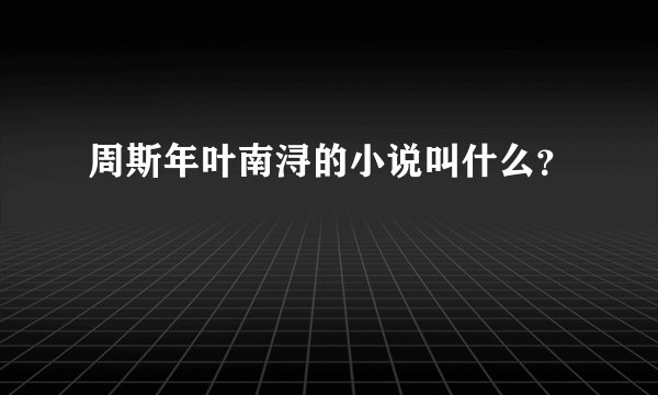 周斯年叶南浔的小说叫什么？