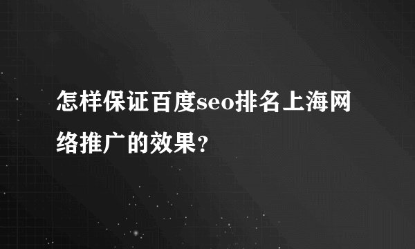 怎样保证百度seo排名上海网络推广的效果？