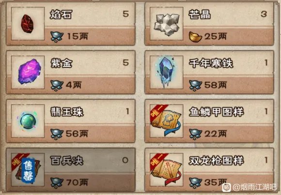 烟雨江湖铸剑山庄满好感奖励一览