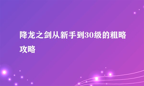 降龙之剑从新手到30级的粗略攻略
