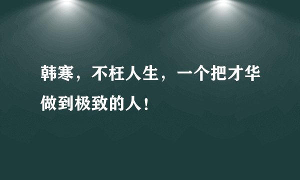 韩寒，不枉人生，一个把才华做到极致的人！